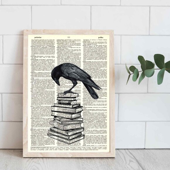 Raven Crow on Books DICTIONARY ART PRINT - Vintage Wall Decor Poster - Picture 4 of 12
